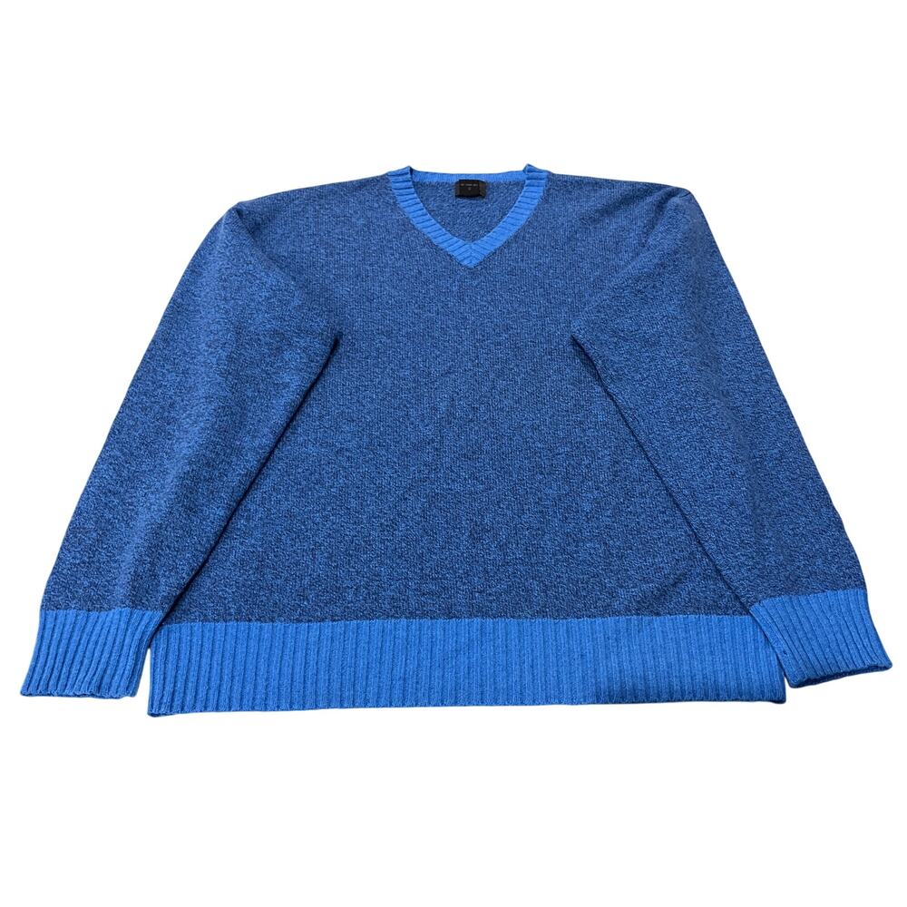 NEIMAN MARCUS Exclusive 100% Lambswool V-Neck Sweater Mens XL Blue Two Tone Knit